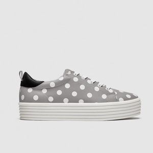 Gray Polka Dot Sneakers Platform Flats